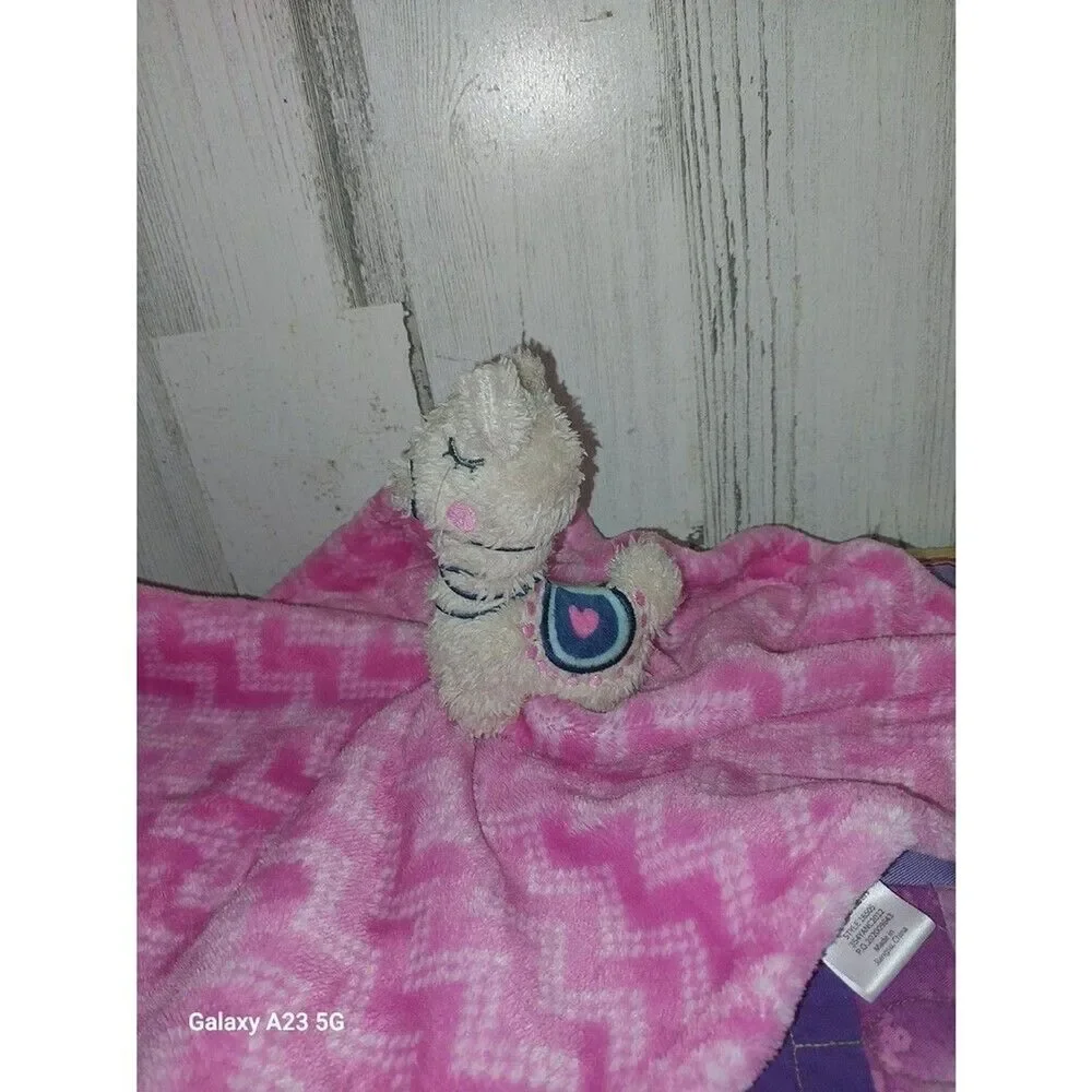 HB Hudson Baby Llama Alpaca Pink White Plush Infant Security Blanket Lovey